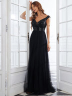 Marquee Off-Shoulder Sequin Tulle Gown