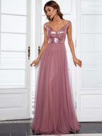 Marquee Off-Shoulder Sequin Tulle Gown