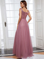 Marquee Off-Shoulder Sequin Tulle Gown