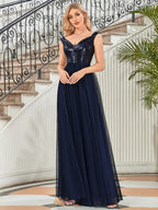 Marquee Off-Shoulder Sequin Tulle Gown