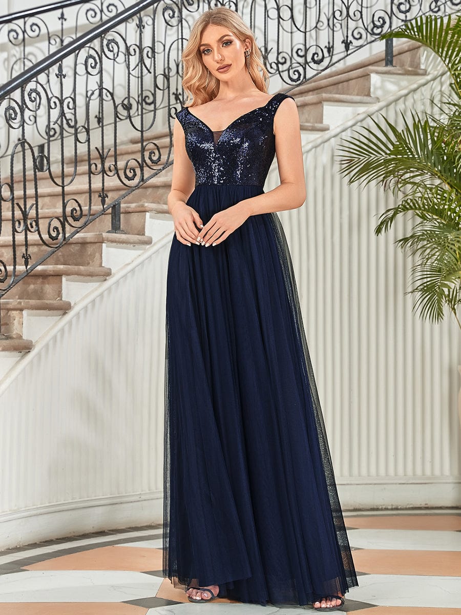 Marquee Off-Shoulder Sequin Tulle Gown