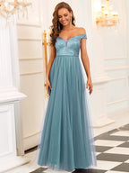 Marquee Off-Shoulder Sequin Tulle Gown