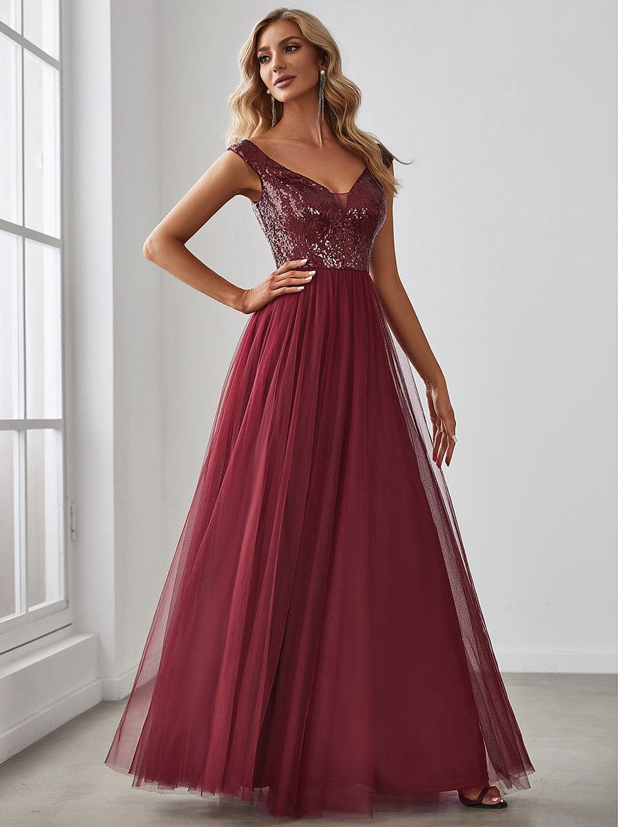 Marquee Off-Shoulder Sequin Tulle Gown