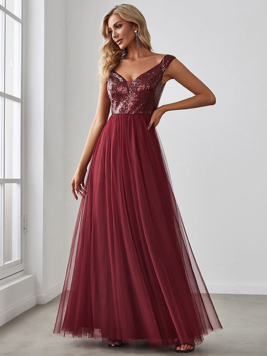 Marquee Off-Shoulder Sequin Tulle Gown