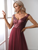 Marquee Off-Shoulder Sequin Tulle Gown