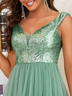 Marquee Off-Shoulder Sequin Tulle Gown