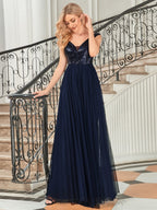Marquee Off-Shoulder Sequin Tulle Gown
