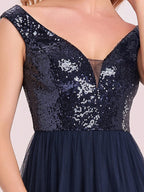Marquee Off-Shoulder Sequin Tulle Gown