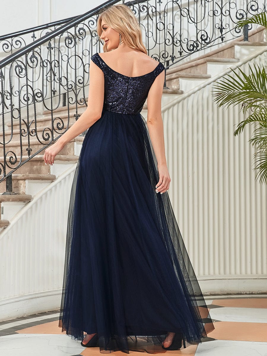 Marquee Off-Shoulder Sequin Tulle Gown