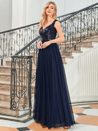 Marquee Off-Shoulder Sequin Tulle Gown