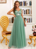 Marquee Off-Shoulder Sequin Tulle Gown