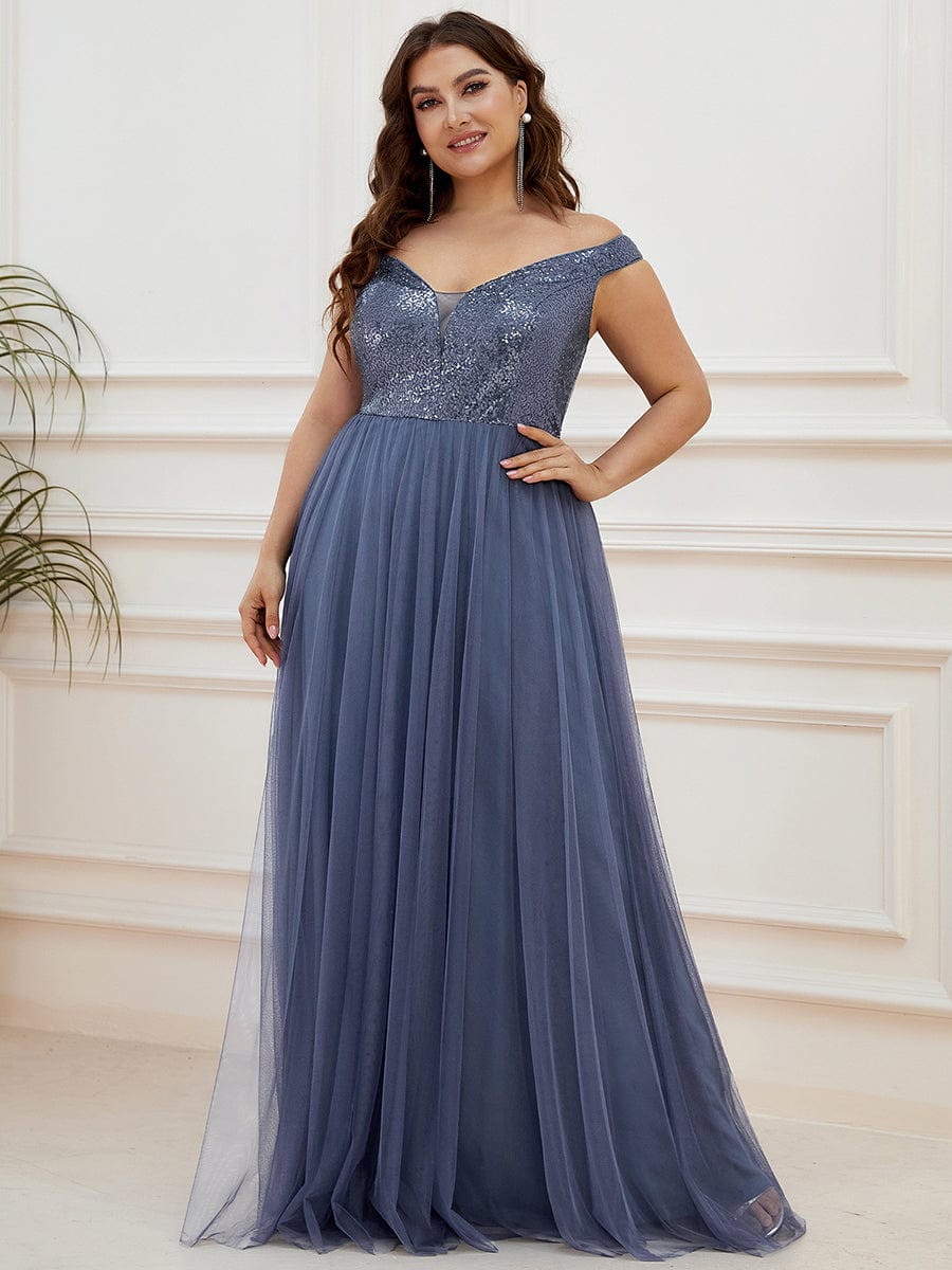 Marquee Off-Shoulder Sequin Tulle Gown