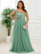 Marquee Off-Shoulder Sequin Tulle Gown