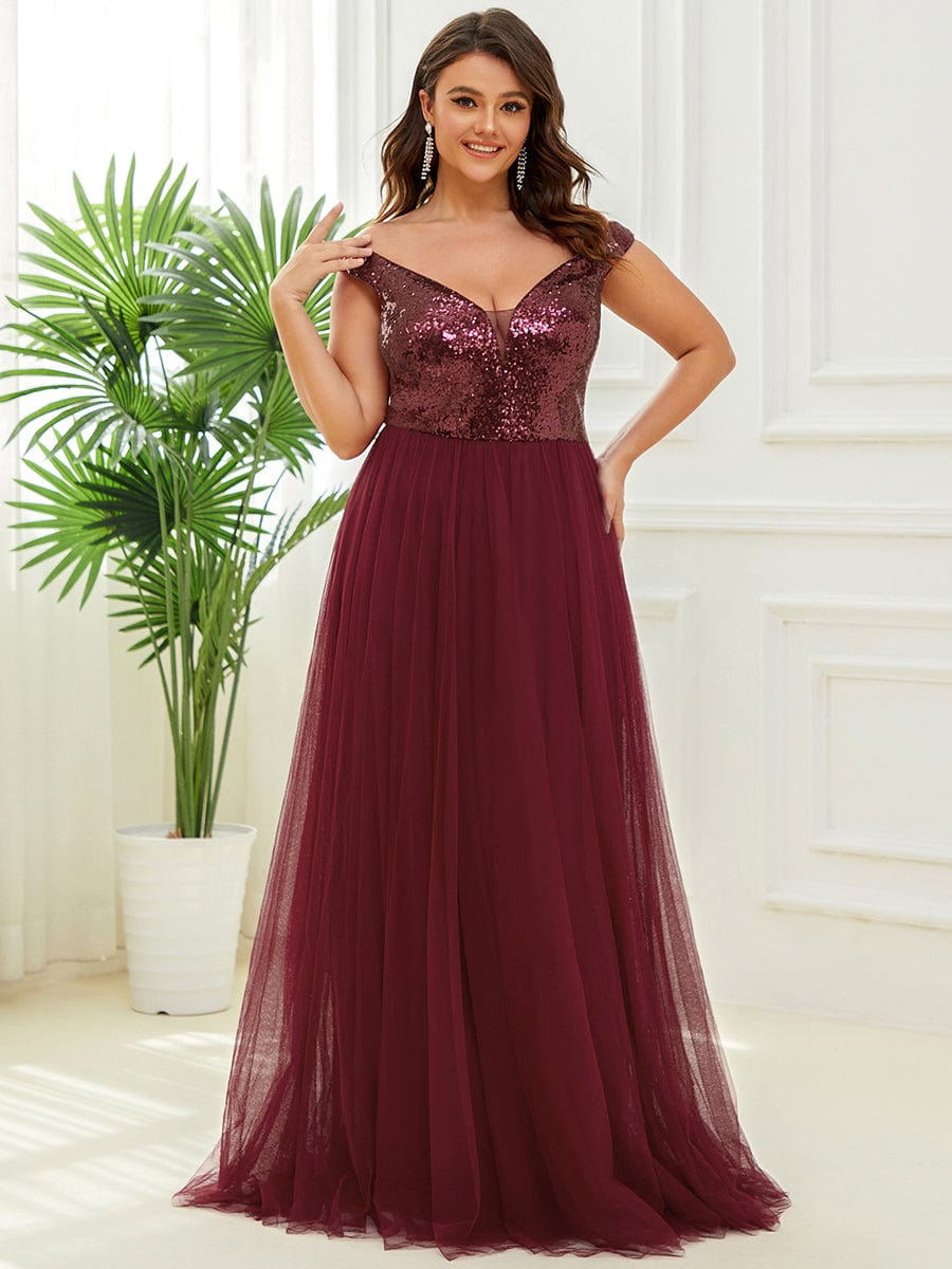 Marquee Off-Shoulder Sequin Tulle Gown