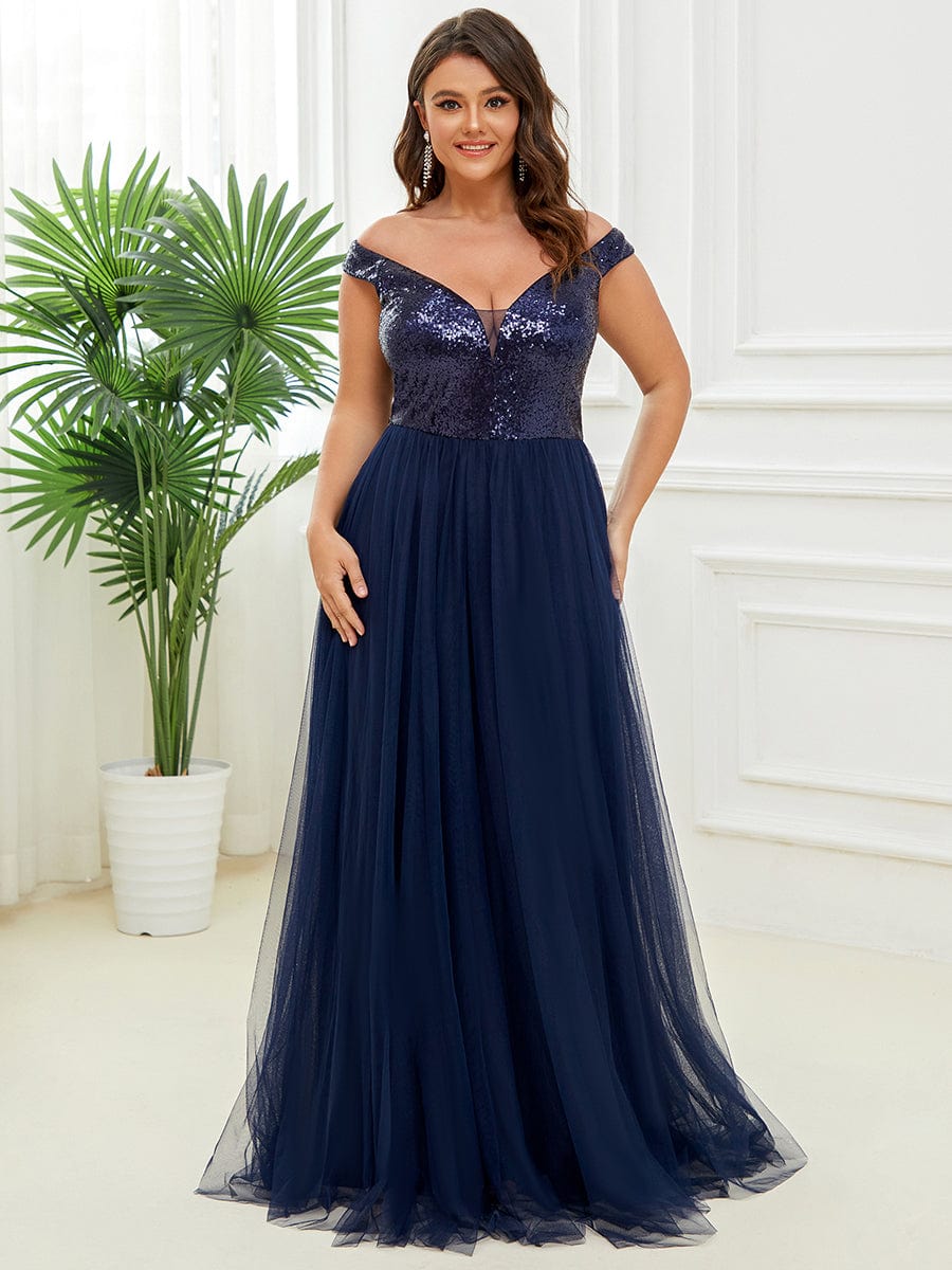 Marquee Off-Shoulder Sequin Tulle Gown