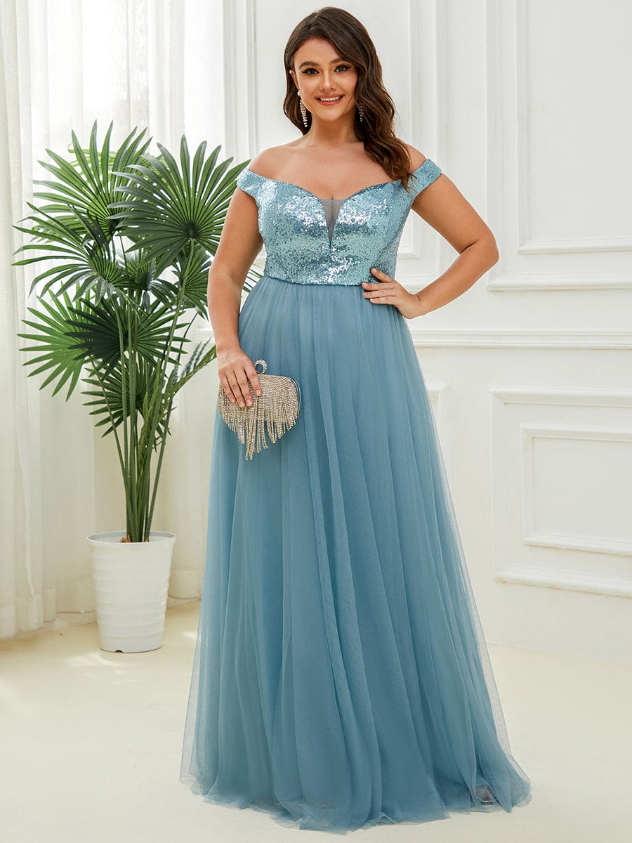 Marquee Off-Shoulder Sequin Tulle Gown