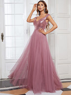 Marquee Off-Shoulder Sequin Tulle Gown