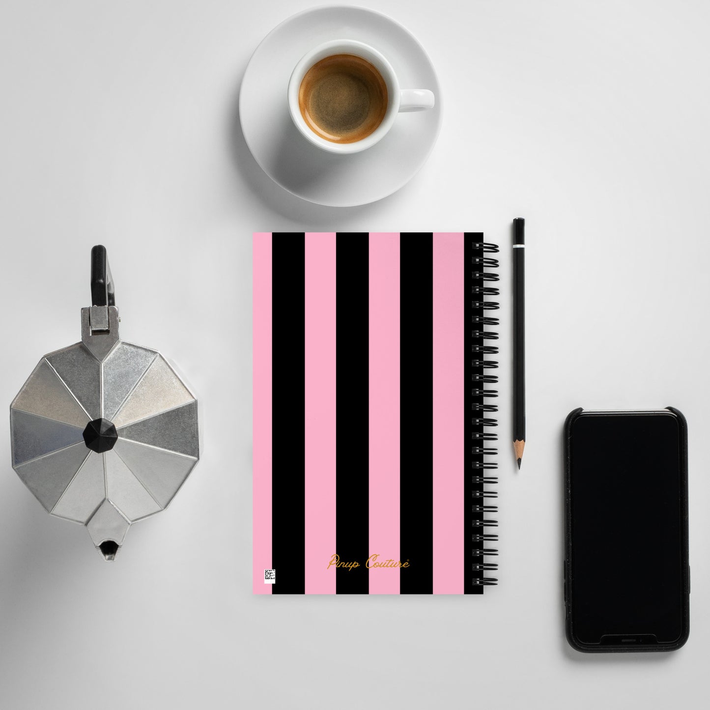 Pink & Black Mark Stripe 8 x 5 Spiral Notebook | Pinup Couture Home
