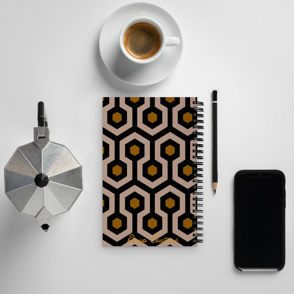 8.5"x5.5" Spiral notebook with Dotted Pages in Brown Hexagon Print