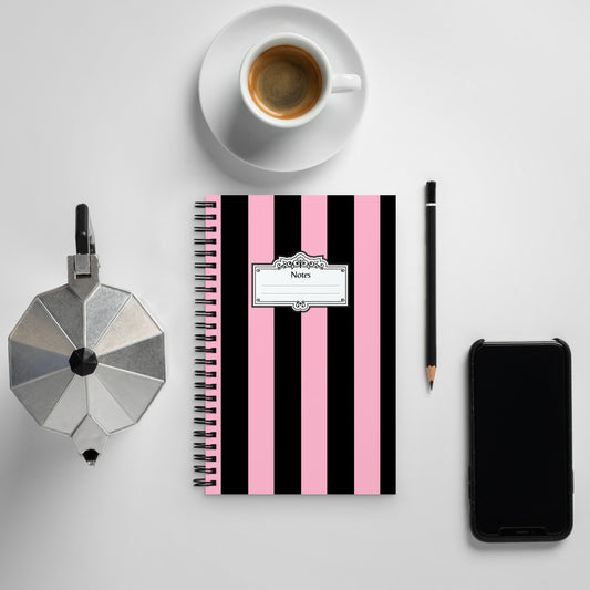 Pink & Black Mark Stripe 8 x 5 Spiral Notebook | Pinup Couture Home