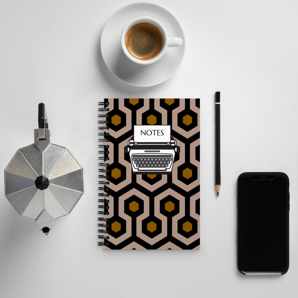 8.5"x5.5" Spiral notebook with Dotted Pages in Brown Hexagon Print