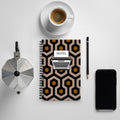 8.5"x5.5" Spiral notebook with Dotted Pages in Brown Hexagon Print