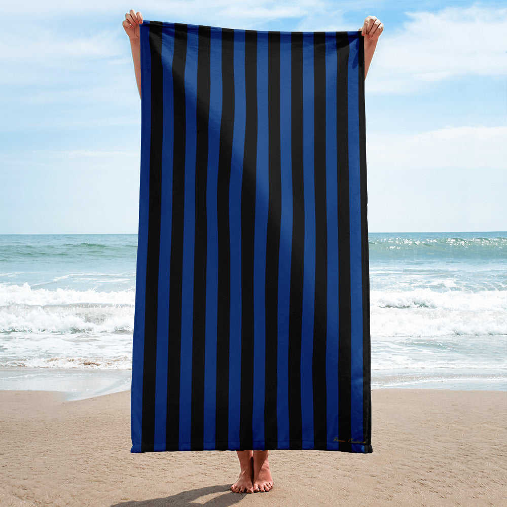 Arden Nevermore Blue & Black Stripe Beach & Bath Towel | Pinup Couture Home
