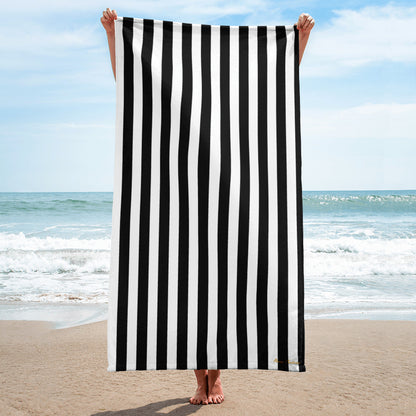 Arden Black & White Mark Stripe Beach & Bath Towel | Pinup Couture Home