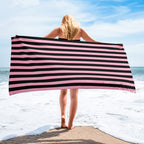 Arden Candy Cane Pink & Black Mark Stripe Beach & Bath Towel