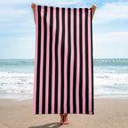 Arden Candy Cane Pink & Black Mark Stripe Beach & Bath Towel