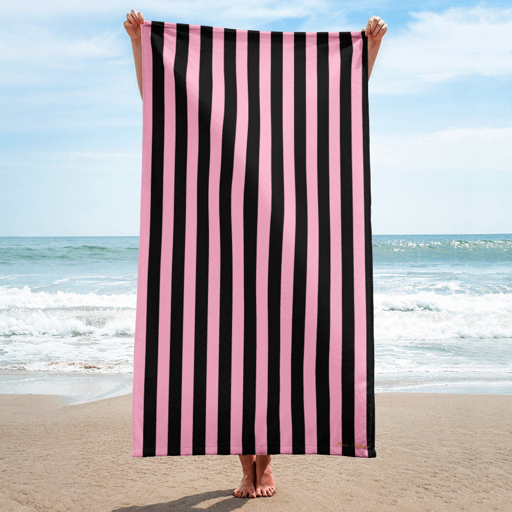 Arden Candy Cane Pink & Black Mark Stripe Beach & Bath Towel