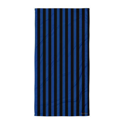 Arden Nevermore Blue & Black Stripe Beach & Bath Towel | Pinup Couture Home