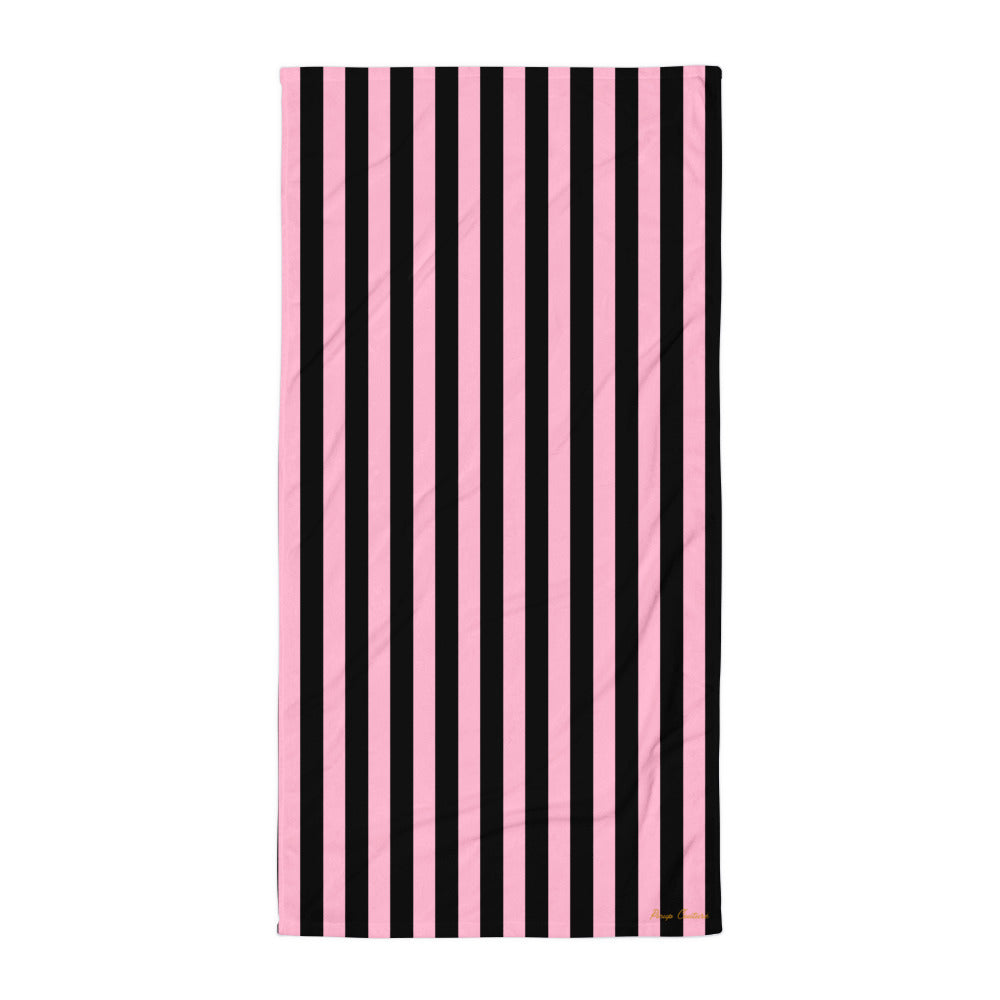 Arden Candy Cane Pink & Black Mark Stripe Beach & Bath Towel | Pinup Couture Home