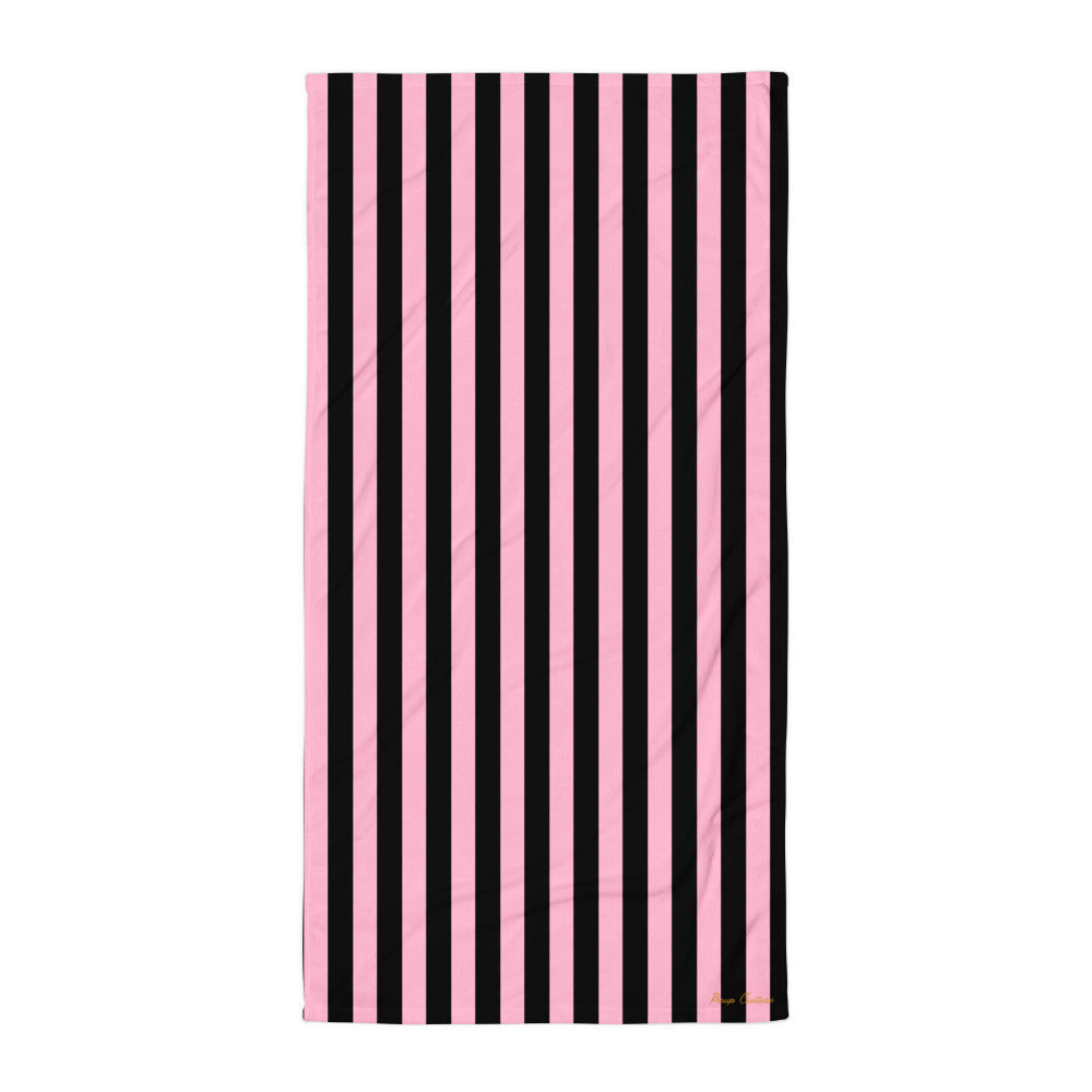 Arden Candy Cane Pink & Black Mark Stripe Beach & Bath Towel