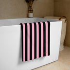 Arden Candy Cane Pink & Black Mark Stripe Beach & Bath Towel