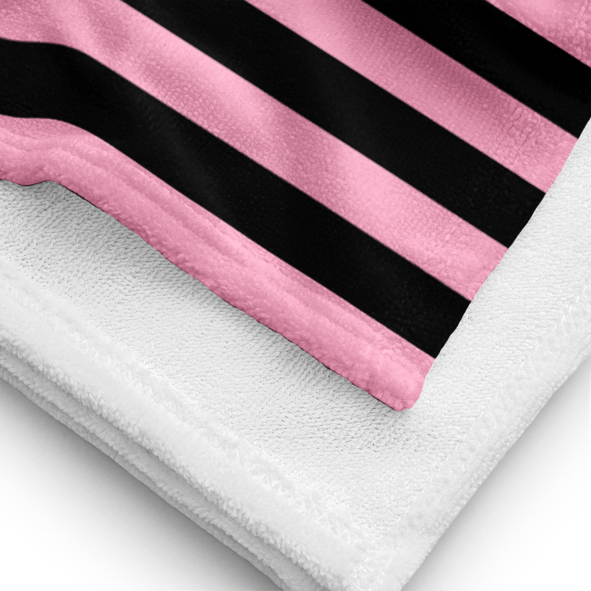 Arden Candy Cane Pink & Black Mark Stripe Beach & Bath Towel