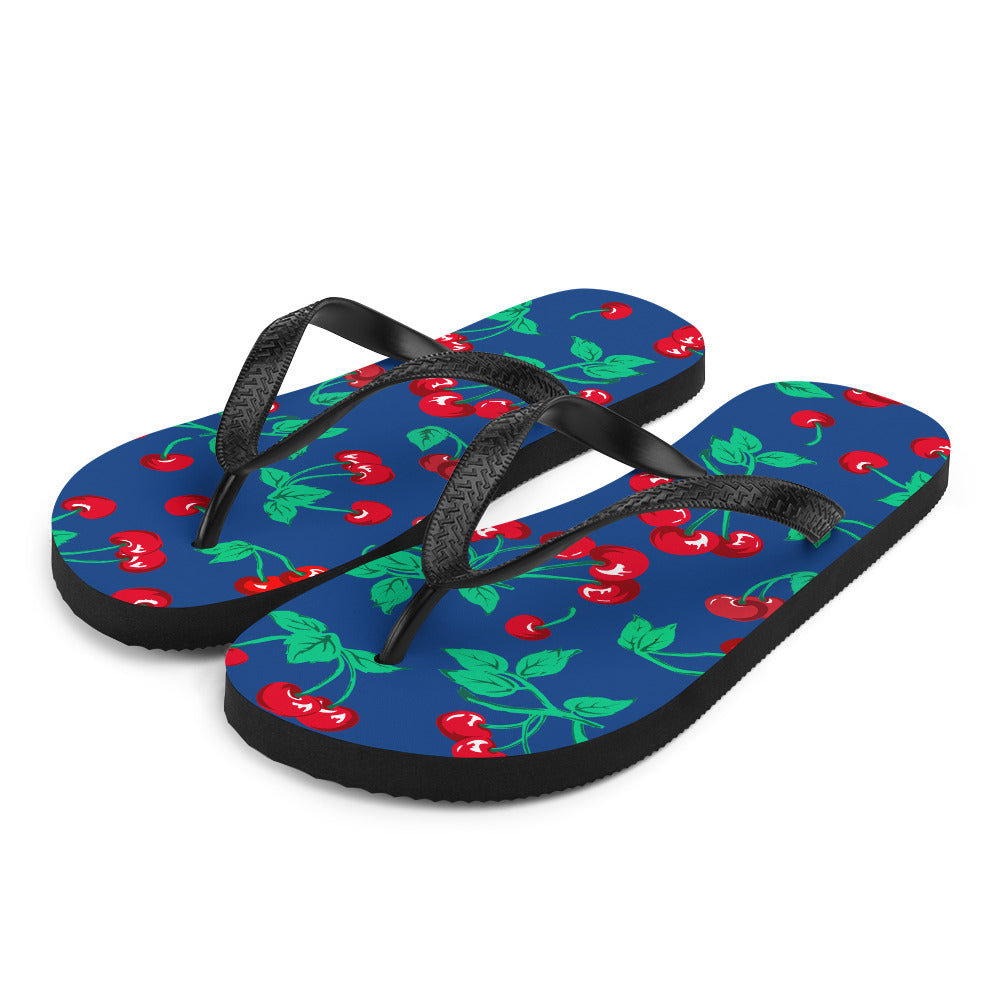 Amie Thong Flip-Flop Beach Sandals in Dark Blue Cherry Girl