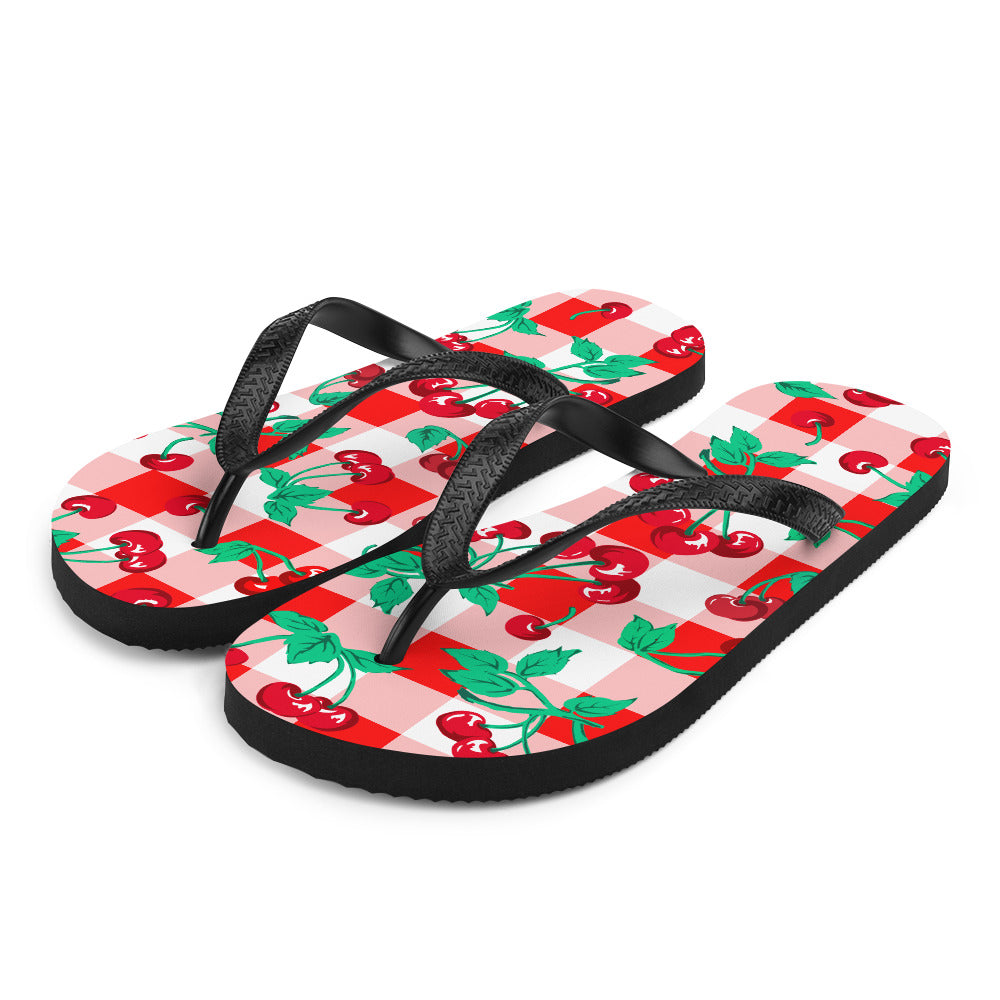Amie Thong Flip-Flop Beach Sandals in Red Gingham Cherry Girl | Pinup Couture Relaxed