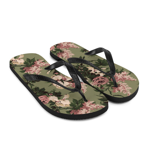 Amie Thong Flip-Flop Beach Sandals in Green Caledonia Bella Roses