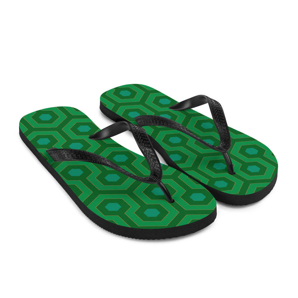 Amie Thong Flip-Flop Beach Sandals in Green Hotel Hexagon