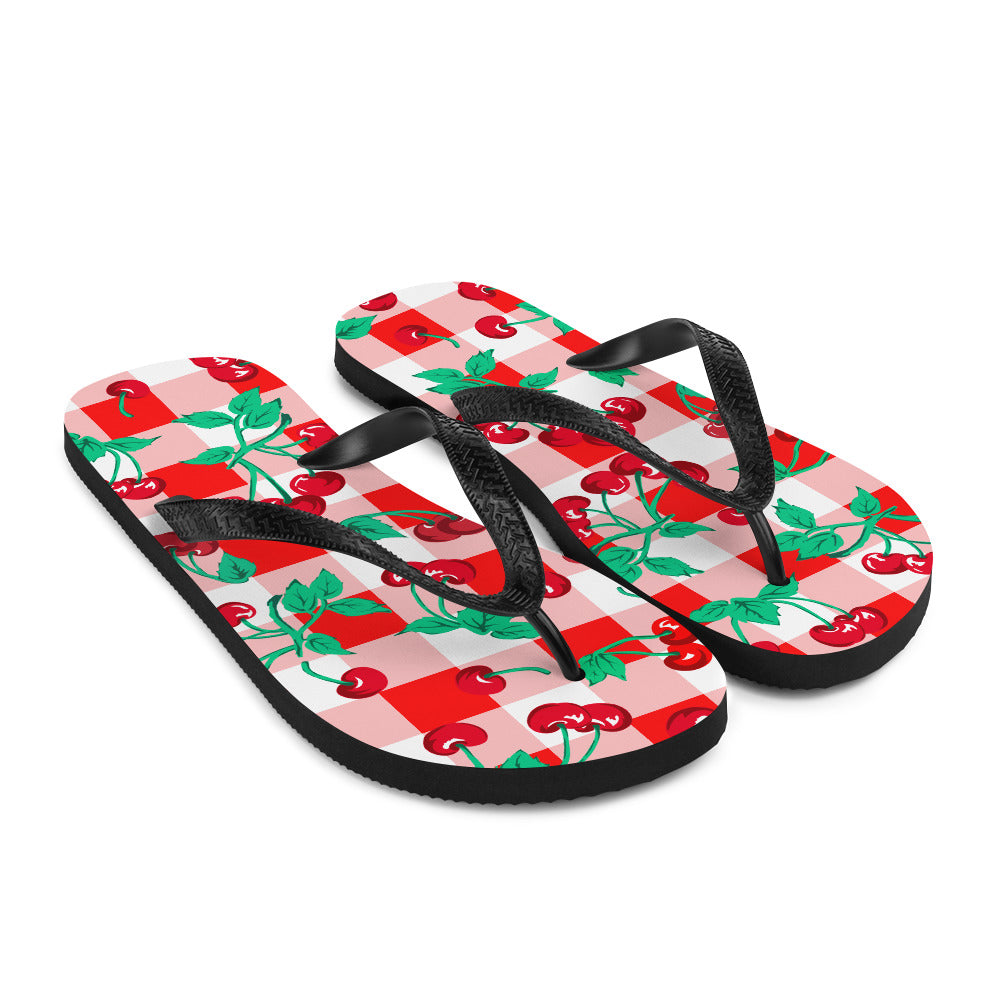 Amie Thong Flip-Flop Beach Sandals in Red Gingham Cherry Girl