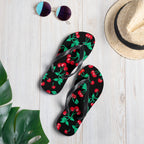 90s Vintage Thong Flip-Flop Beach Sandals in Black Cherry Print