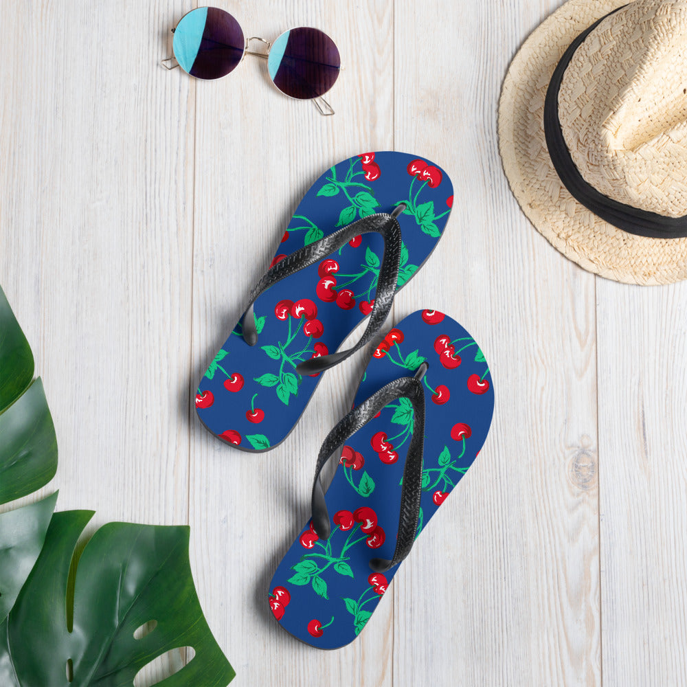 Amie Thong Flip-Flop Beach Sandals in Dark Blue Cherry Girl