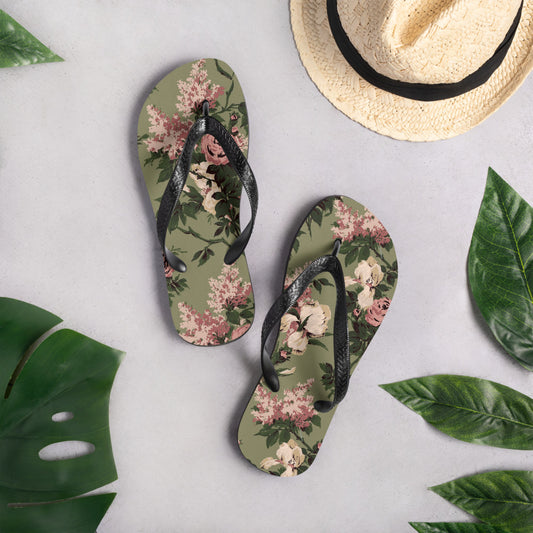 Amie Thong Flip-Flop Beach Sandals in Green Caledonia Bella Roses | Pinup Couture Relaxed
