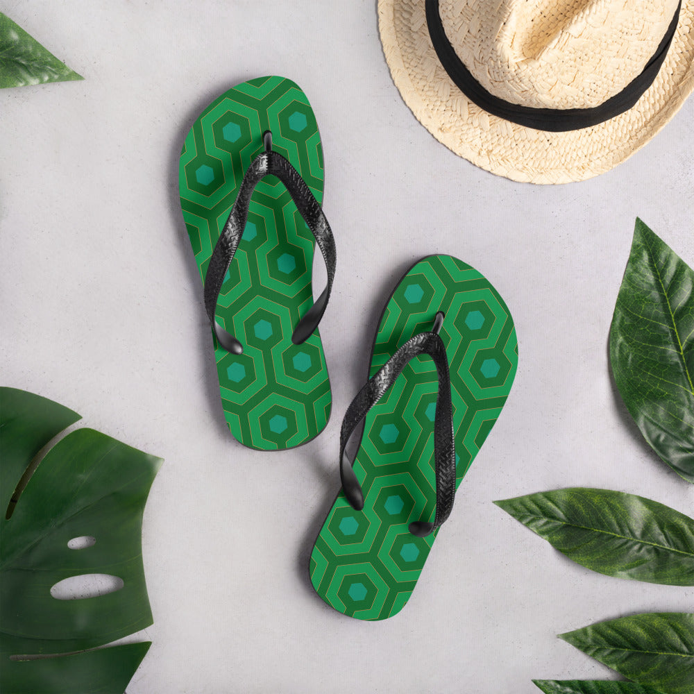 Amie Thong Flip-Flop Beach Sandals in Green Hotel Hexagon | Pinup Couture Relaxed