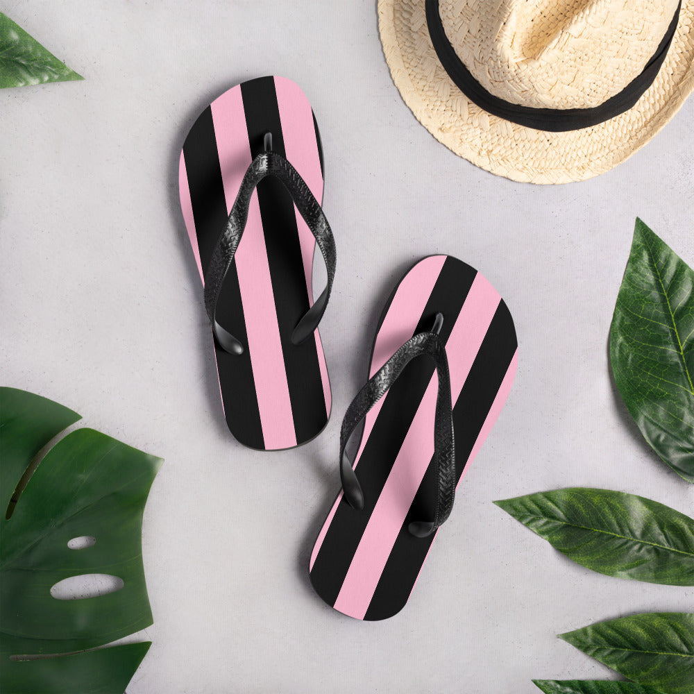 Amie Thong Flip-Flop Beach Sandals in Cotton Candy Mark Stripe