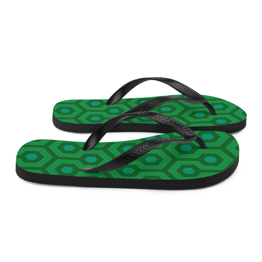 Amie Thong Flip-Flop Beach Sandals in Green Hotel Hexagon | Pinup Couture Relaxed