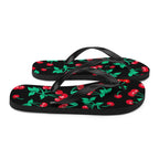 90s Vintage Thong Flip-Flop Beach Sandals in Black Cherry Print