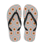 Amie Thong Flip-Flop Beach Sandals in Antoinette Pink & Blue Hotel Hexagon