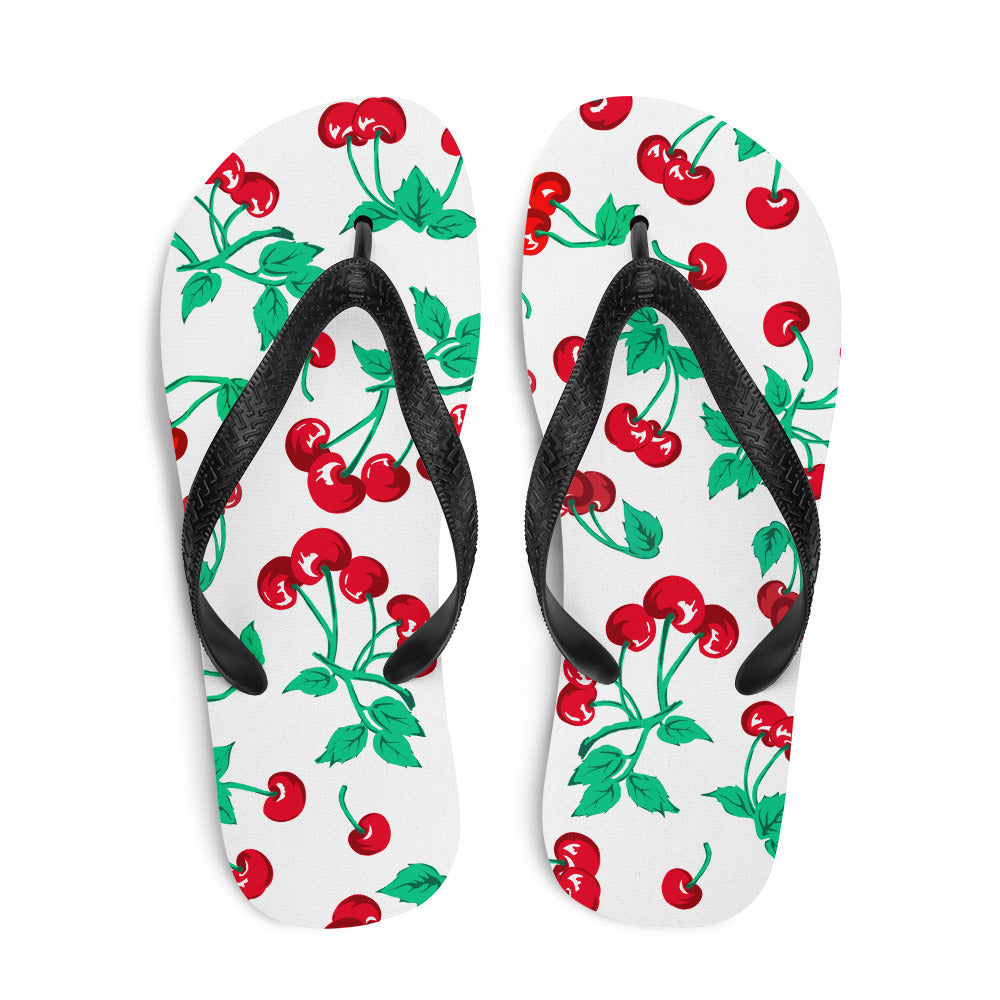 Amie Thong Flip-Flop Beach Sandals in White-Chocolate Cherry Girl | Pinup Couture Relaxed
